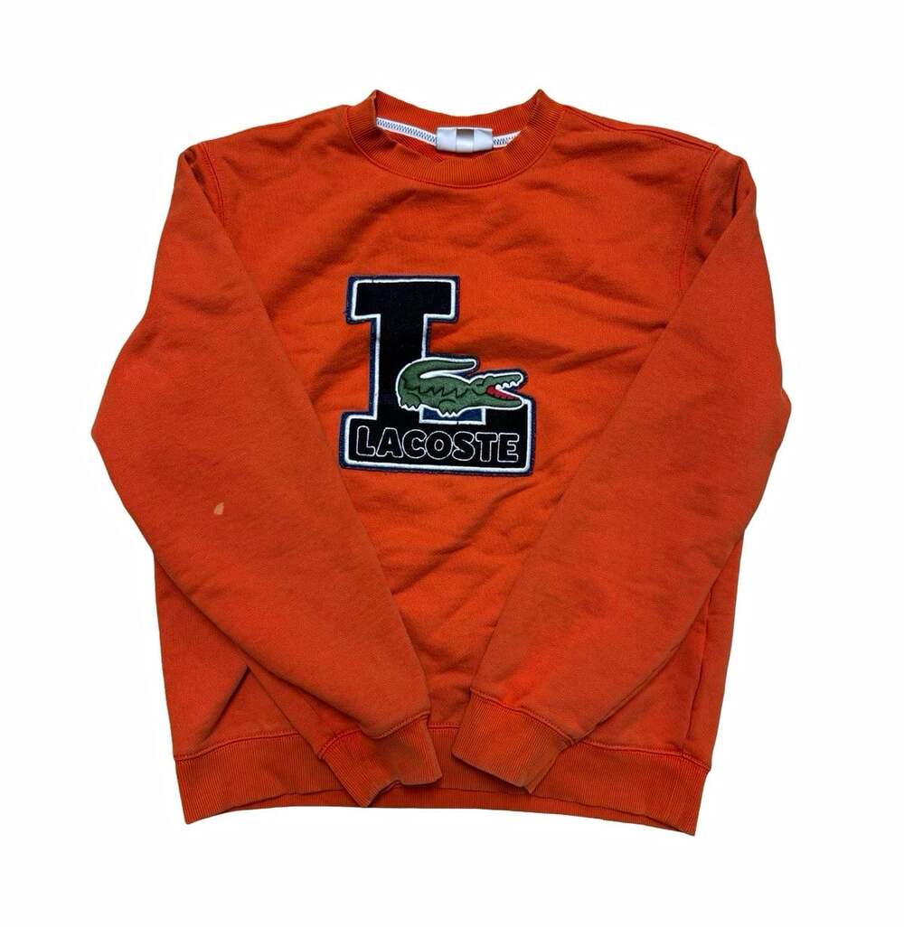 Lacoste Orange Crew Neck Fleece Pullover Sweatshirt Crocodile Logo Men’s M